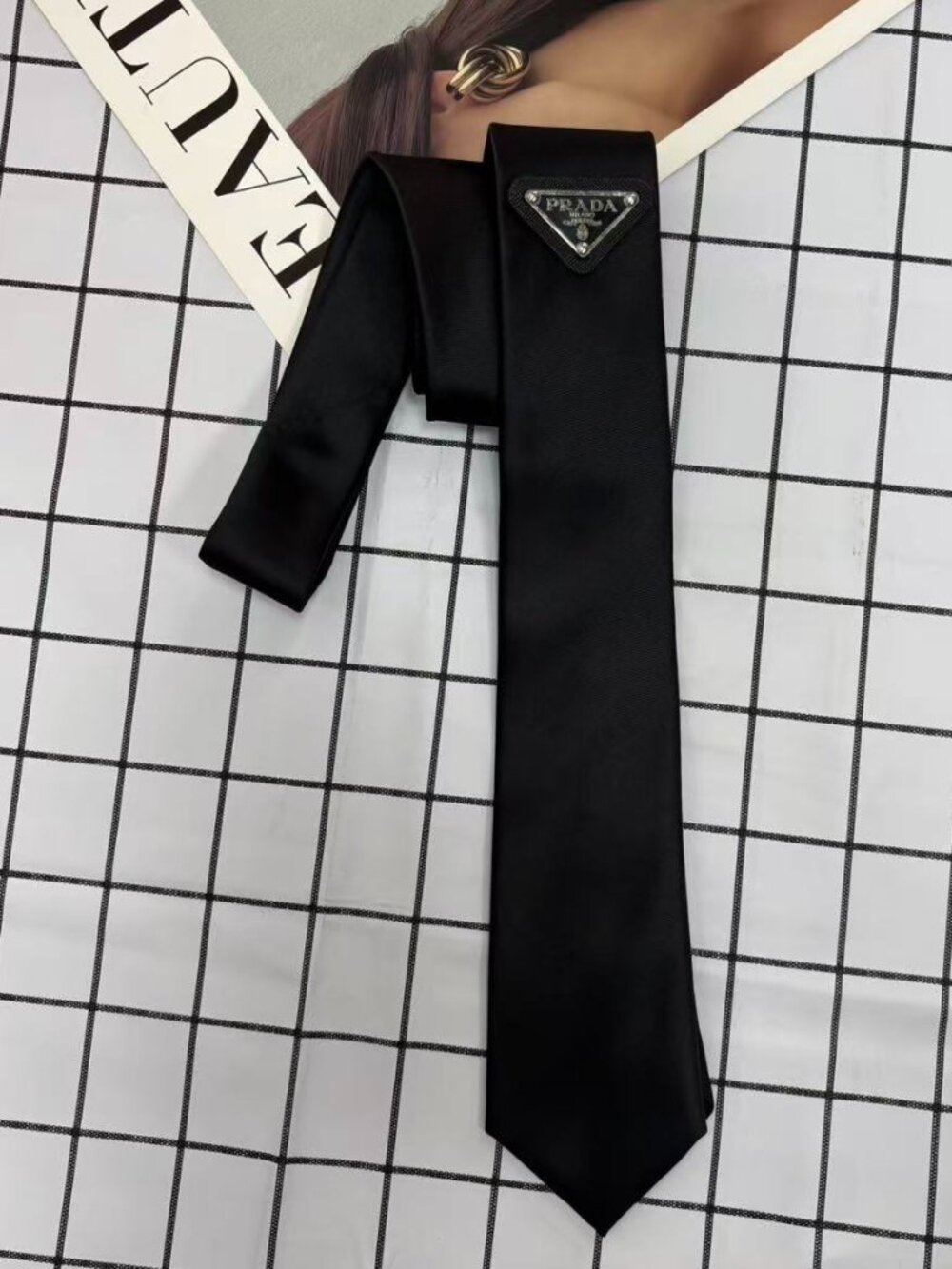 🖤 ​​Prada Black Triangle Logo Tie Gift Box Set Unisex - Picture 4 of 5
